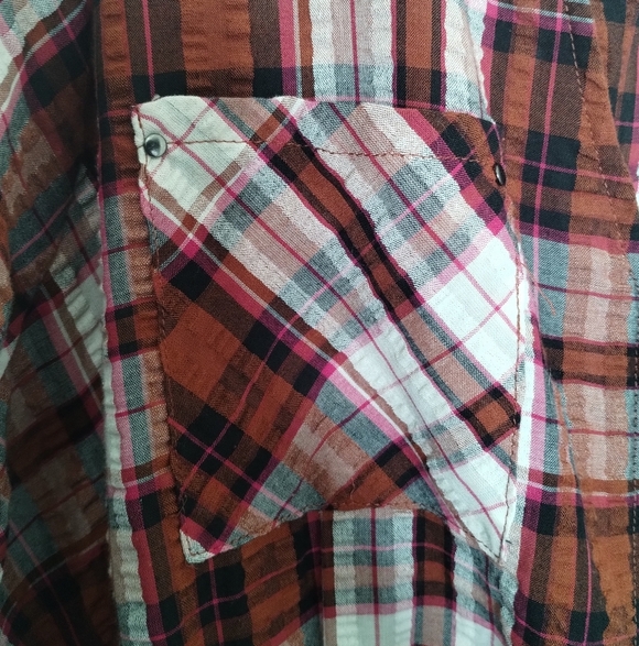 Torrid Mini Seer Sucker Zip-Front Shirt Dress In Plaid Ivory Women's Size 4X - Picture 4 of 11